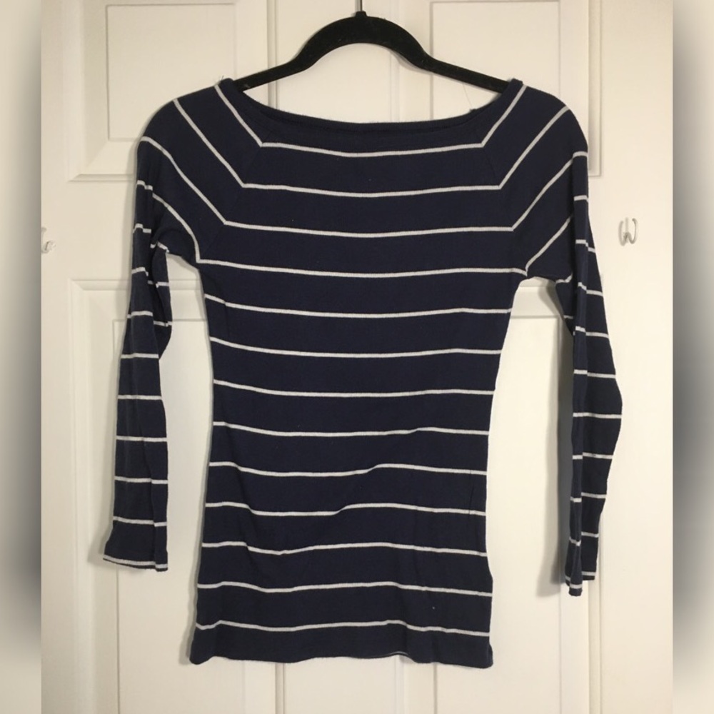 Blue and white striped ribbed top